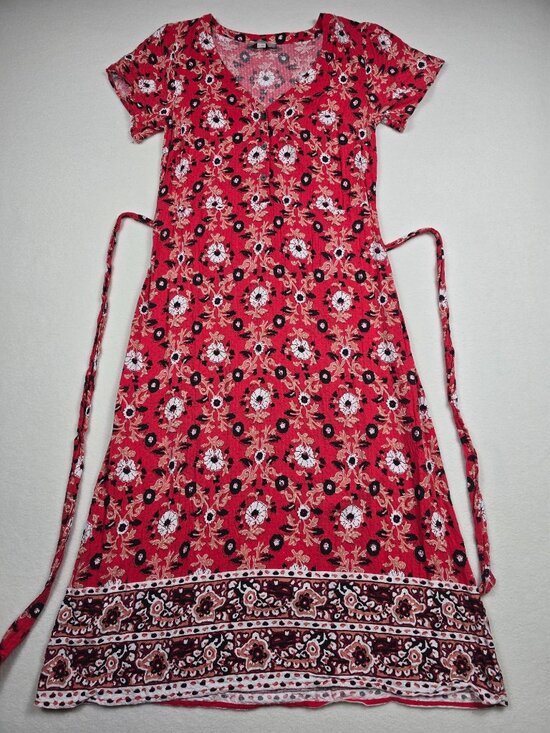 Loft Outlet Dresses & Skirts - Loft Outlet Size 0 Red Floral Print Maxi Dress V-Neck Front Buttons
